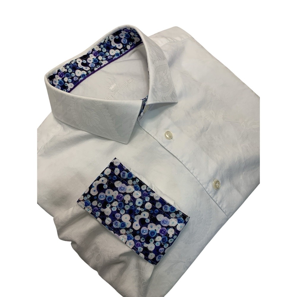 Bertigo Button Up Long Sleeve Shirt White Flip Cuffs Mens XL (no size tag *Read)